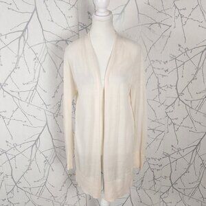 LOFT Ivory 55% Ramie Blend Open Front Lightweight Cardigan